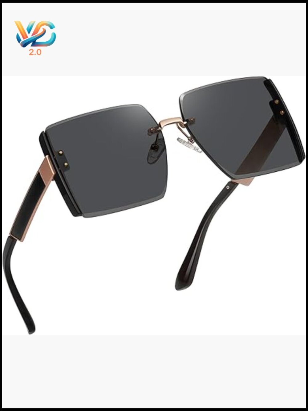 Oversized Square Rimless Sunglasses UV400 Protection Retro Chic Square